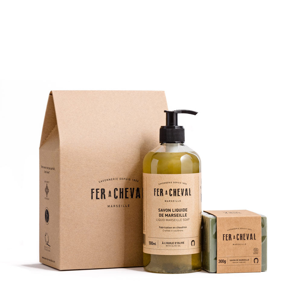 Duo Pure Olive Marseille Soaps - 500ml liquid and 300g cube