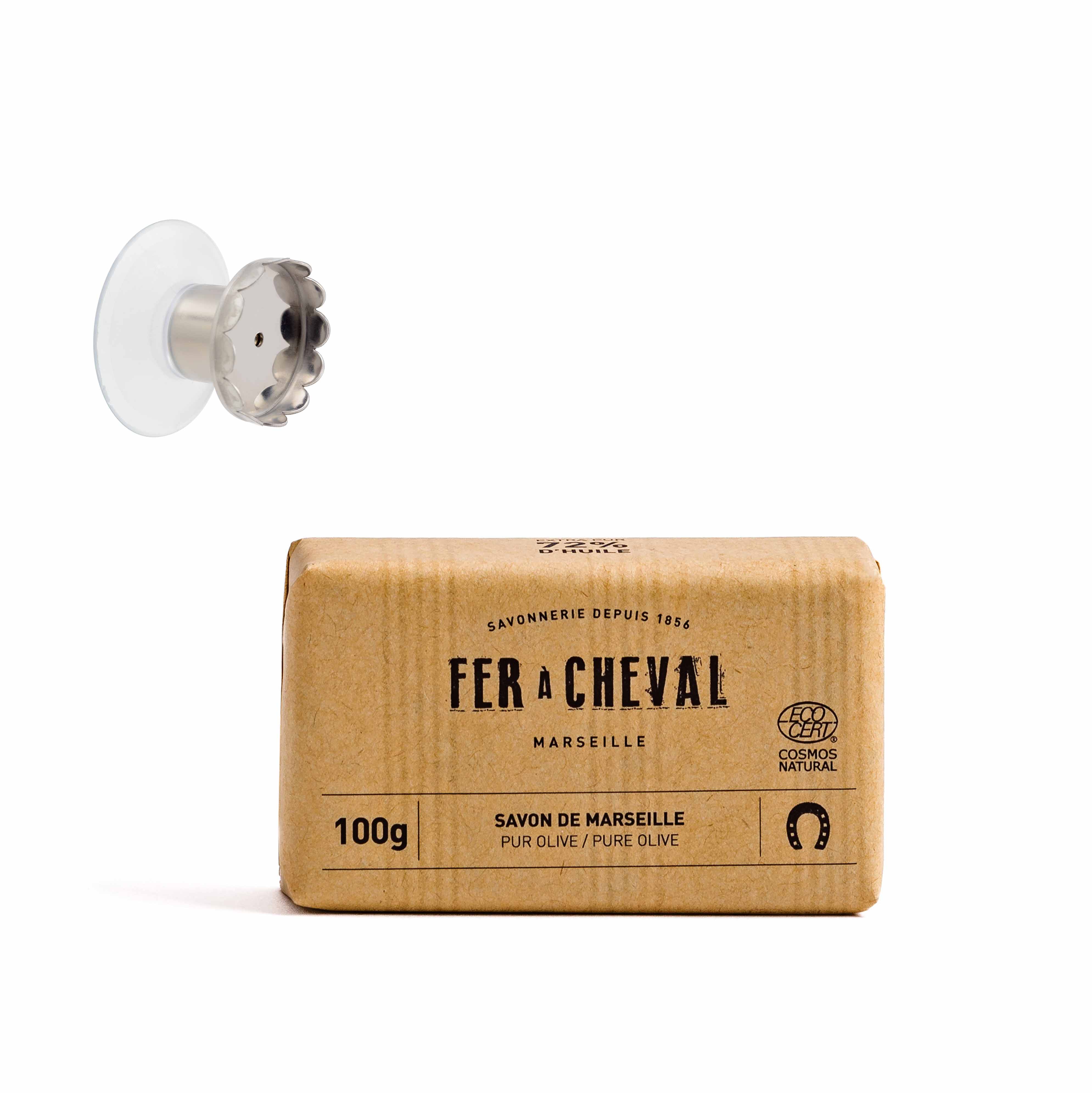 Marseille Soap Kit 100g Pure Olive Soap and Magnetic Soap Dish