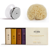 Trio Douche Solide : Coffret 4 Savon Doux, éponge naturelle et Porte Savon