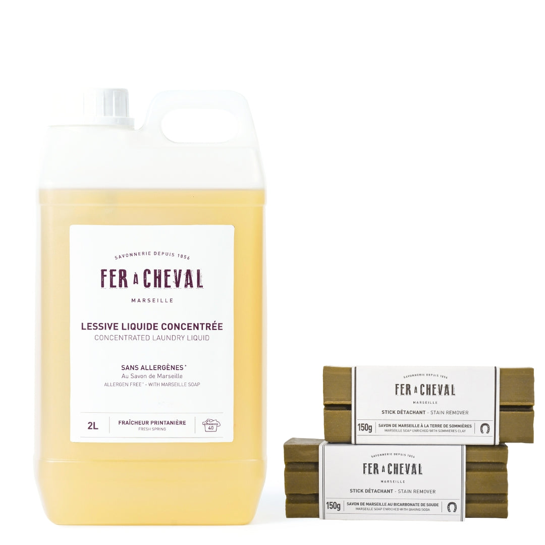 Natural  Clean Linen Trio: 2L detergent + 2 stain remover sticks