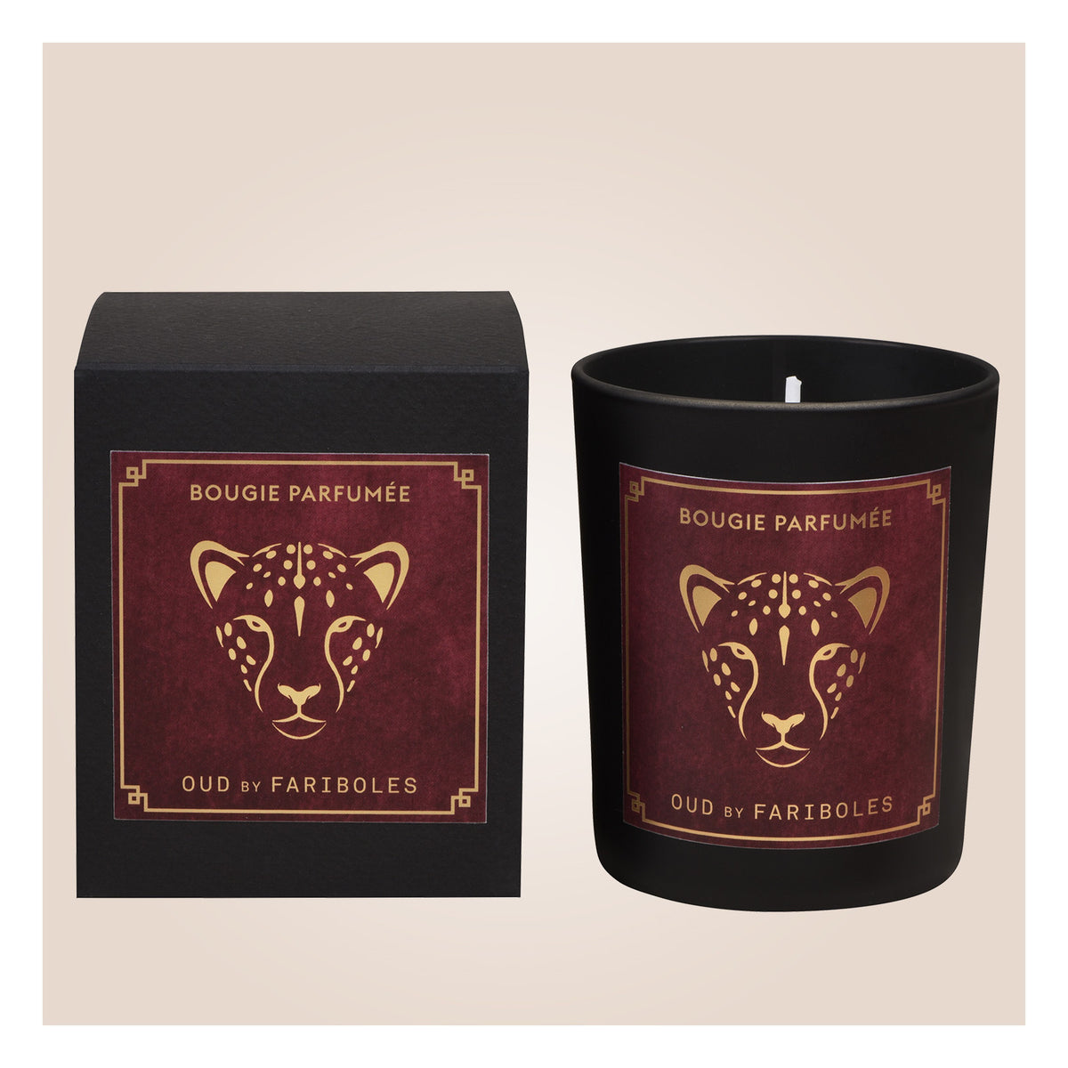 Bougie Oud Fariboles – verre noir léopard doré